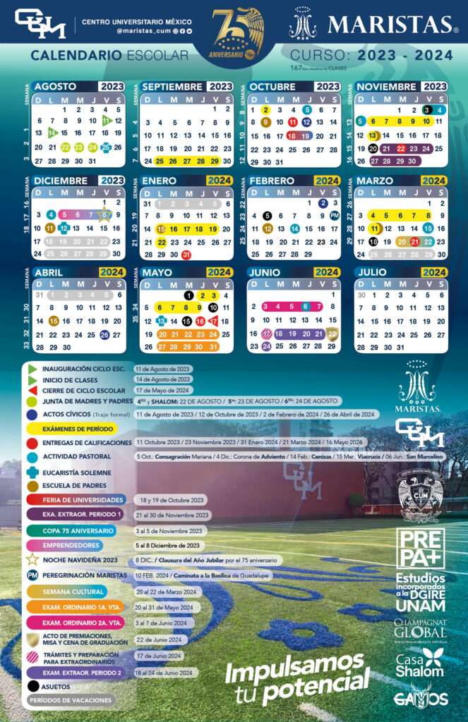 calendario Centro Universitario Mexico 2023-2024
